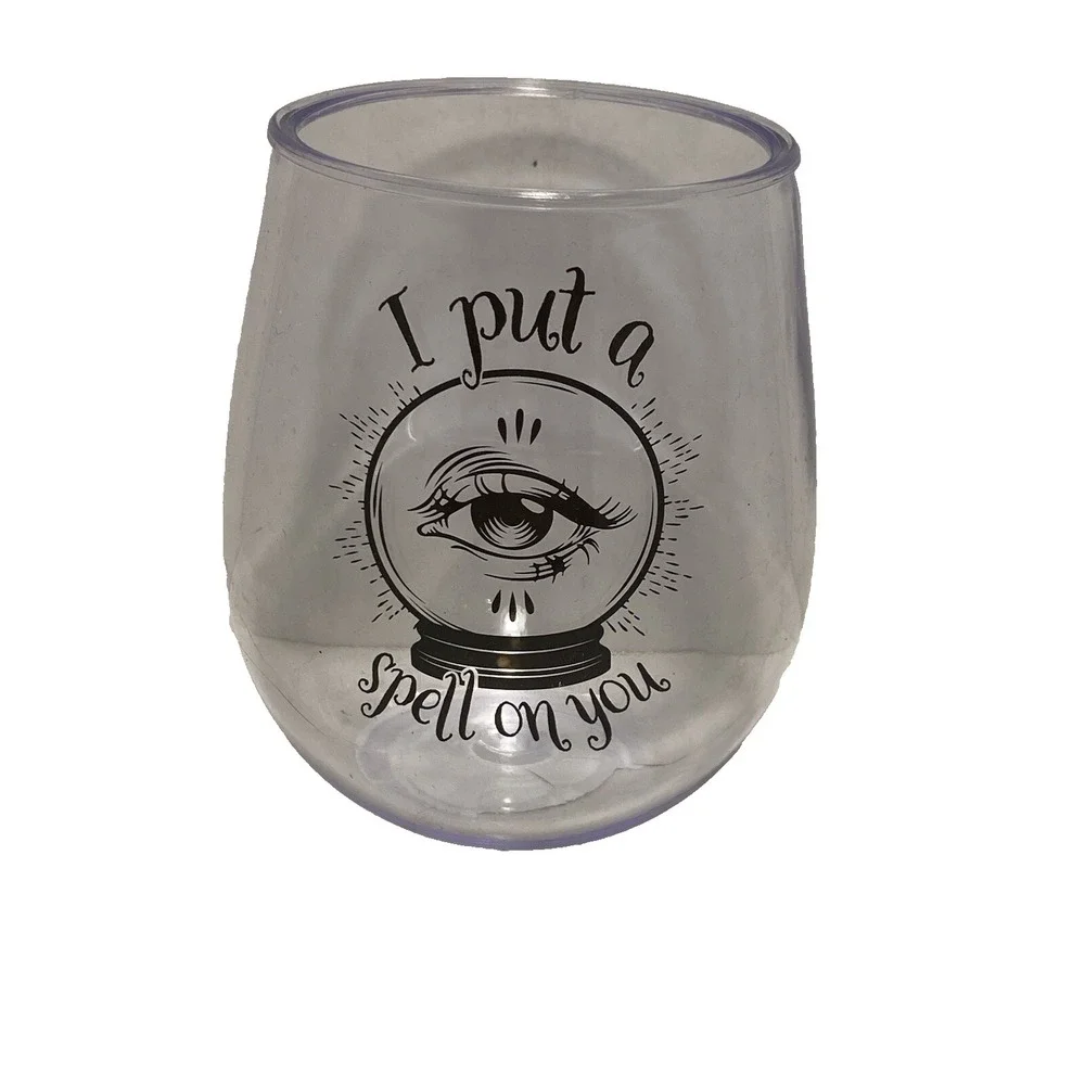 HALLOWEEN stemless plastic‎ wine glass I PUT A SPELL ON YOU